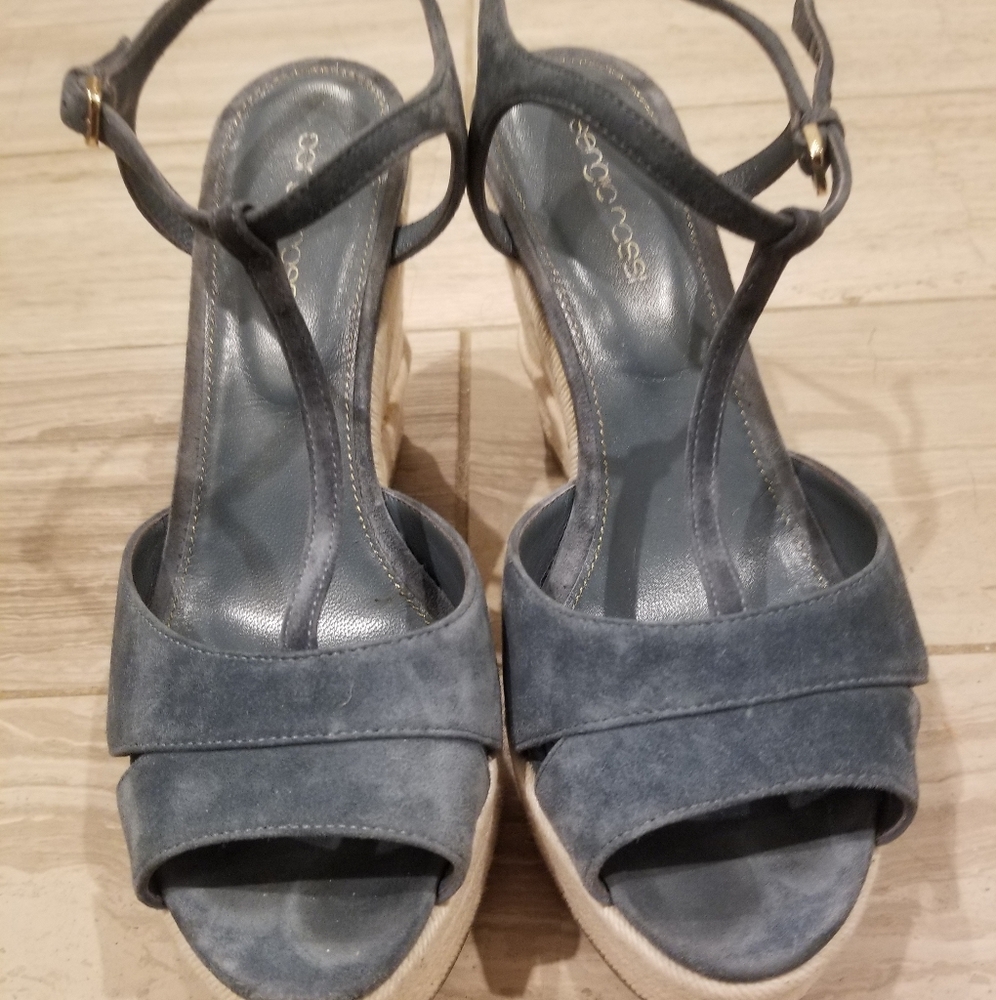 Blue suede wedge espadrilles